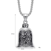Pendentif Cloche de la Protection Saint Christophe Vintage, Cloche Porte-Bonheur pour Motard, Breloque en Acier Inoxydable 316L, Collier Bijou pour Homme, Vente en Gros