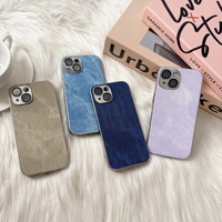 Étui de téléphone en cuir et denim fait main, électroplaqué, pour iPhone 15 Pro Max, ultra fin, premium, avec film de protection intégré pour l'objectif
