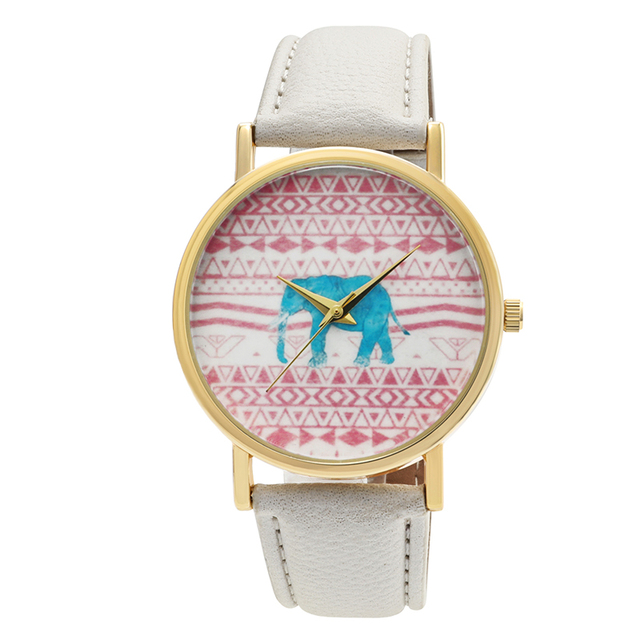 Custom Elephant Animal Printing Dial Face PU Leather Wrist Watch for Women With Logo Branding
