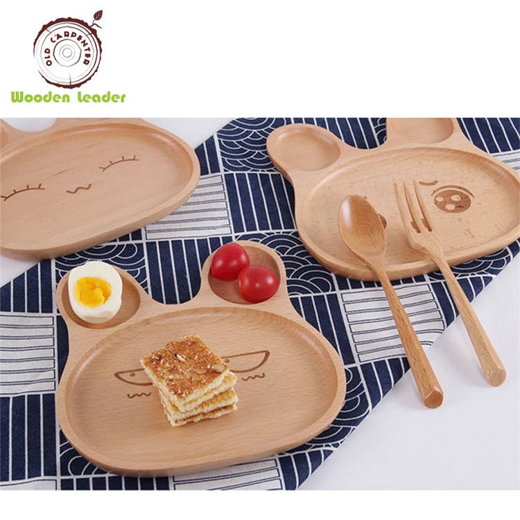 Cartoon Rabbit Animal Divided Wooden Dishes Set for Kids