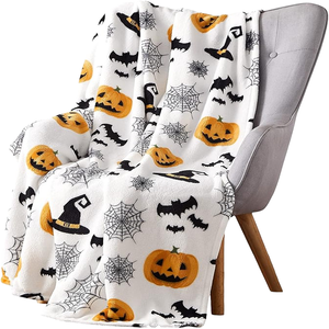 Couverture de canapé personnalisée éco-responsable pour Halloween, motif à pois tricoté, en flanelle et polaire Sherpa, pour toutes les saisons, usage domestique et en voyage - Product Image 1