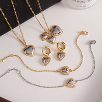 CAIOOCHE Ensemble de bijoux fins bicolores en forme de cœur, chaîne en acier inoxydable, bracelets, colliers, boucles d'oreilles, bijoux tendance pour femmes