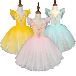 Abito da Danza Classica Midi per Ragazze, Tutù Ricamato Bianco e Rosso, Costume da <span class=keywords><strong>Ballerina</strong></span> per Competizioni - Product Image 2