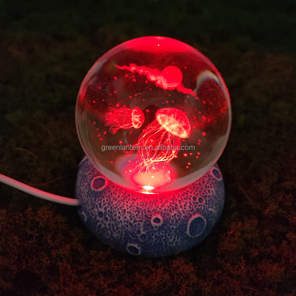 QYマステ12月新作Crystal-Last night 6cm×5M 贝壳光 Jellyfish 6cm 3D Art Crystal Glass Glowing Ball Night Lamp