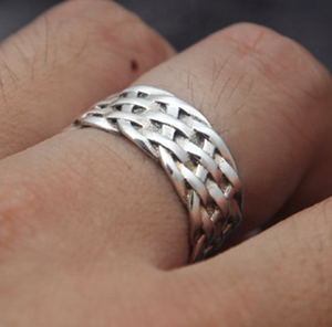 PANKOO 925 Sterling Silber Versilberter Ewigkeitsring Vintage Breiter Fingerring für Herren/Unisex Geflochtenes Geschenk für Party und Jubiläum - Product Image 6