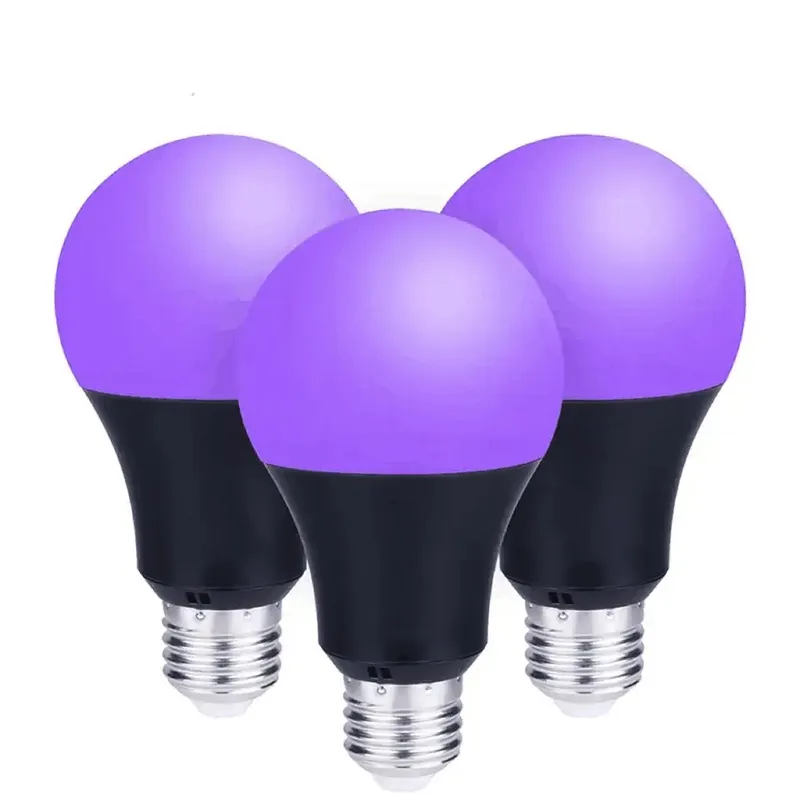 E27 base UV LED Bombilla de luz negra lámpara de decoración violeta para pintura corporal bombilla de cartel fluorescente 9W AC 85-265V