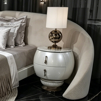 Meuble de chevet de luxe Royal Villa en marbre, table de chevet ronde avec rangement, 2 tiroirs, bois massif, table de nuit moderne