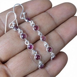 925 Silver <b>Garnet</b> Drop <b>Earrings</b> Bezel Set Classic Women's Everyday Wear Jewelry - Product Image 1