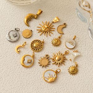 Colección Sol y Luna, Colgantes de Acero Inoxidable Chapados en Oro PVD de 18K para Niños, para Hacer Joyería DIY |   Amuletos de Estrella Radiante - Product Image 4