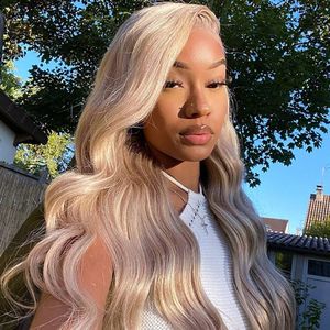 Perruque de <span class=keywords><strong>Cheveux</strong></span> Humains Ondulés HD 13x6 Ombré Blond Racine Cendré <span class=keywords><strong>avec</strong></span> Frontale en Dentelle et Closure 5x5 pour Femmes, Longue - Product Image 4