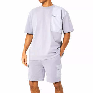 Tenue de jogging d'été personnalisée ensemble court deux pièces 100% coton t-shirt vierge et ensemble short et short pour hommes - Product Image 1