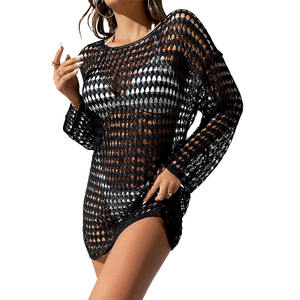 Vestido de Playa de Verano para Mujer, Color Sólido, Calado, de Ganchillo, Manga Larga, Holgado, para <span class=keywords><strong>Vacaciones</strong></span> y Fiestas en la Piscina - Product Image 5
