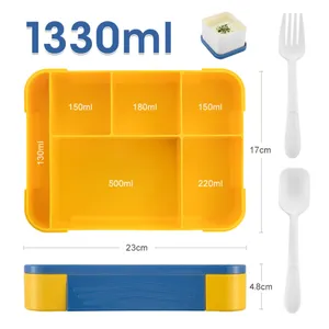 Wholesale 1330ML Kids <b>Lunch</b> <b>Box</b> With Tableware Sauce Portable Divided Oven Bento Leakproof Food Container for Back to School - Product Image 2