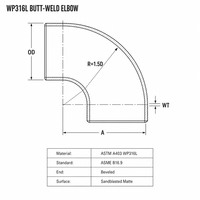 Coude à 45 degrés en acier inoxydable WP316L SCH80, soudé bout à bout, pour traitement chimique haute température, usiné CNC de précision, conforme ASME B16.9 ASTM A403