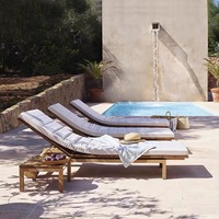 Chaise longue d'extérieur en teck massif avec coussin, dossier réglable, chaise longue en bois pour piscine, villa, resort, jardin