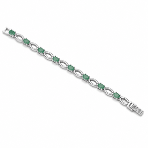 925 Sterling Silver Rhodium Plated Emerald <b>Gemstone</b> Link <b>Bracelet</b> for Women - Product Image 5