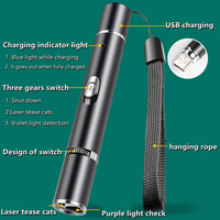 Puntatore Laser per Gatti Ricaricabile USB con 5 Motivi, Rilevamento Luce Viola, Giocattolo per Gatti, Nero, Vendita Calda 2022