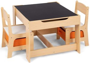 Muebles <span class=keywords><strong>Montessori</strong></span> de Madera para Niños LM KIDS, Escritorio de Madera para Niños, <span class=keywords><strong>Mesa</strong></span> <span class=keywords><strong>y</strong></span> <span class=keywords><strong>Silla</strong></span> de Estudio para Bebés con Pizarra de Almacenamiento - Product Image 4