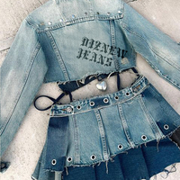 DIZNEW Ensemble 2 Pièces Sexy en Jean : Jupe Courte Taille Haute et Top en Denim Style Y2K pour Femme