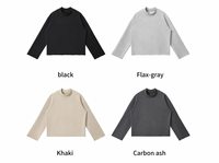 Sweat-shirt court à col montant pour homme, coupe ample, manches longues, ourlet brut, en coton bouclé épais, style streetwear rétro, décontracté automne