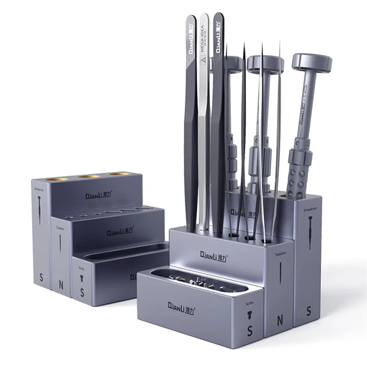 Qianli Icube Aluminum Alloy Storage Box Multi-Functional Magnetic Screwdriver Tweezers Repair Tool Storage Case 4pcs/Set