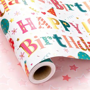 Papel de Regalo de Cumpleaños, 17 Pulgadas x 16.5 Pies, Diseño Colorido para Manualidades y Regalos - Product Image 1