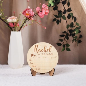 Segno di annuncio di nascita in stile rustico per ospedale personalizzato inciso al Laser in legno nome del <span class=keywords><strong>bambino</strong></span> e segno del neonato - Product Image 6