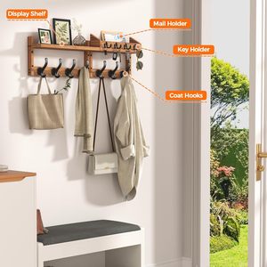 Perchero de Pared Moderno y Sostenible de Madera de 29 Pulgadas, 4 en 1, No Plegable, con 11 Ganchos y Porta Llaves para Almacenamiento en Sala de Estar o Dormitorio - Product Image 4