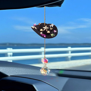 Décoration de rétroviseur de voiture en forme de chapeau de cowboy pour concessionnaire automobile, style dessin animé, en fibre chimique, accessoire intérieur - Product Image 1
