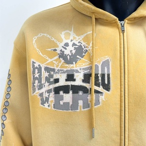 Veste à capuche zippée graphique en coton lourd vintage délavé à l'acide personnalisée TOPSHOW Streetwear pour hommes - Product Image 3