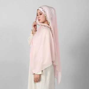 Pañuelo Hijab Largo de Gasa con Bordado de Flor Trompeta, Estilo Étnico, Color Sólido, Talla Grande, ¡Venta Caliente! - Product Image 1