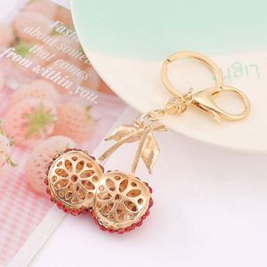 Hot Cute Glitter Cherry with Leaves <b>Crystal</b> Bling <b>Key</b> Chains Charms <b>Key</b> <b>Ring</b> Rhinestones Pendant Handbag Charm Food Keychain - Product Image 4