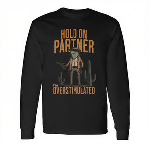 Camiseta de manga larga Hold On Partner I'm Overstimulated Cowboy Frog - Product Image 2