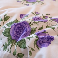 Parure de lit 100% coton 40S motif floral violet avec jupe de lit style princesse en dentelle et gaze à volants, 4 pièces