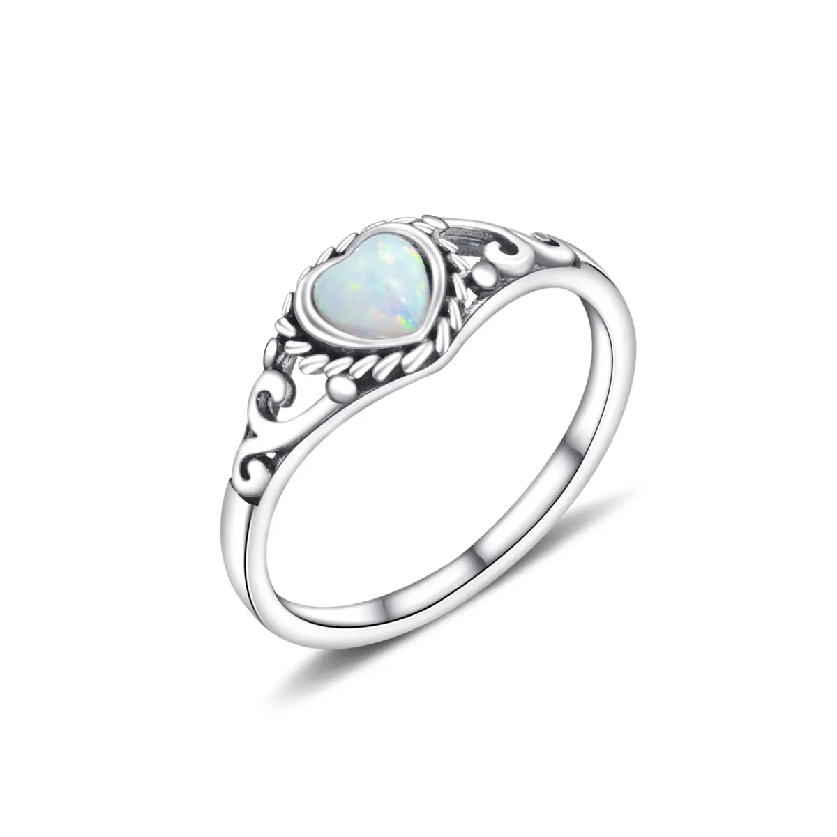 Pabrik grosir cincin perhiasan wanita 925 perak murni batu permata alami batu opal Hati klasik 925 cincin jari perak