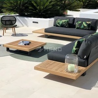 Canapé de jardin de luxe en teck pour hôtel et villa, ensemble de mobilier de patio extérieur en aluminium avec coussins imperméables, style décontracté