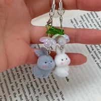Porte-clés en peluche mignon motif lapin, fleur et parapluie, style Ins, avec impression Yiwu, pour téléphone portable et breloque de sac