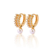 HYL Jewelry Sweet Multi-Style Pearl Design Pendientes de circón chapados en oro de 18K Joyas de oro al por mayor
