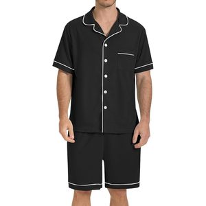 ชุดนอนผู้ชายแขนสั้นผ้าวาฟเฟิลเนื้อคอตตอน ชุดนอนติดกระดุมมีกระเป๋า ชุดลำลอง กางเกงขาสั้น - Product Image 1