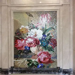 Galsang Blumenmuster Künstlerisches Glas Handgemachtes Glas Mosaik Wand Badezimmer für Wohnkultur Luxus Glas Mosaik Kunst Wandfliesen