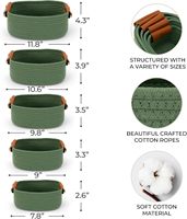 Lot de 5 paniers de rangement rectangulaires modernes pliables et écologiques en coton 100% avec poignées, ensemble d'organisation multi-usages pour la maison