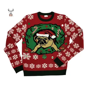 Unisex Crewneck Jacquard Knitwear Wool Pullover Jumper Custom Ugly Christmas Sweater