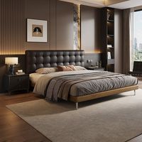 Lit plateforme en bois de luxe moderne avec cadre réglable, revêtement en cuir véritable, tête de lit capitonnée, confortable, taille King