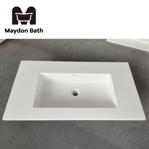 Lavabos de Baño de Superficie Sólida al por Mayor para Hotel, Lavabo Moderno Blanco sin Orificios para Mueble de Baño Rectangular, Proveedor de Lavabos - Product Image 4