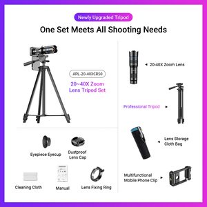 Kit de trépieds téléobjectifs en métal avec zoom <span class=keywords><strong>20</strong></span>-<span class=keywords><strong>40X</strong></span> HD pour prise de vue, compatible iPhone 15, pour concerts, lune et utilisation externe sur support de sol - Product Image 6