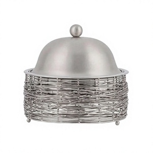 Luxury Stainless Steel Nest Design Handmade Round 24cm Diameter Casserole Hotpot Food Warmer Dish with Polished Finish Pot Cover - Product Image 1