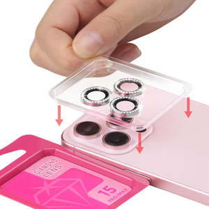 Paillettes colorées diamant Bling téléphone portable verre trempé Film Len protecteur avec plaque de localisation facile à installer pour iPhone <span class=keywords><strong>Samsung</strong></span> - Product Image 1