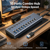 Hub USB 3.2 à 10 ports, hub de données super rapide 10 Gbps avec interrupteurs individuels pour ordinateur