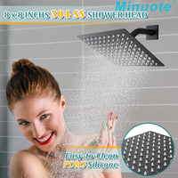 Ensemble de douche moderne en laiton noir avec pommeau de douche carré effet pluie