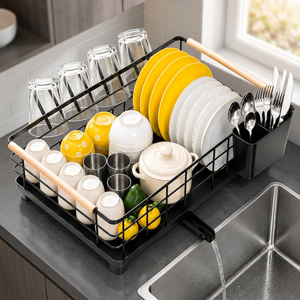 Modern Metal Dish <b>Rack</b> With <b>Utensil</b> Holder Detachable Design For Kitchen Storage Single Tier Standing Type - Product Image 4